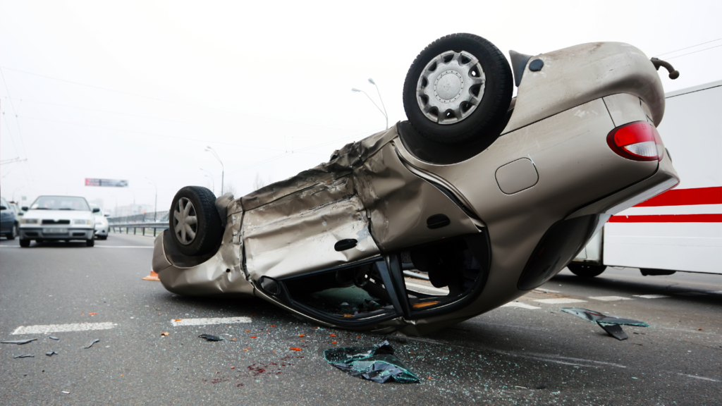 Flipped car after accident